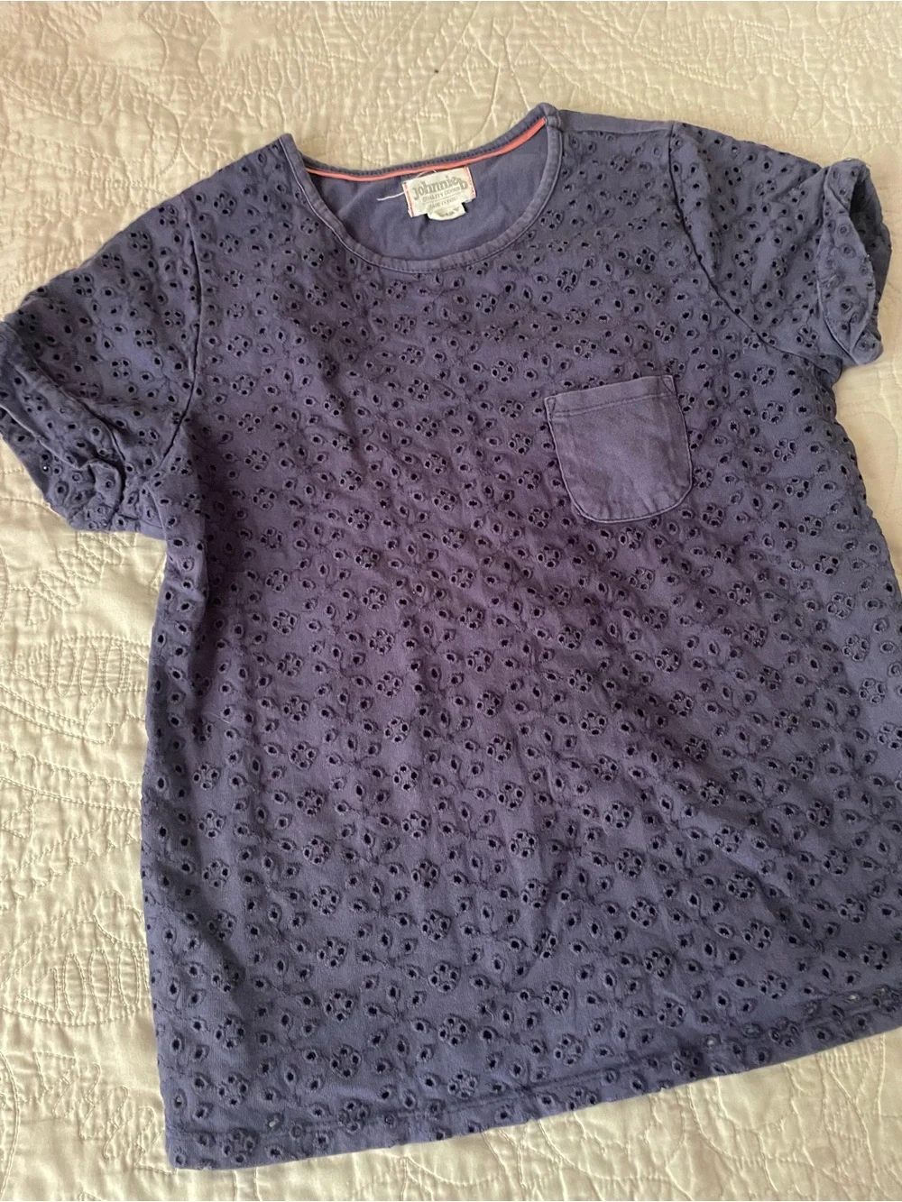 Mini Boden Navy Eyelet Pocket Tee